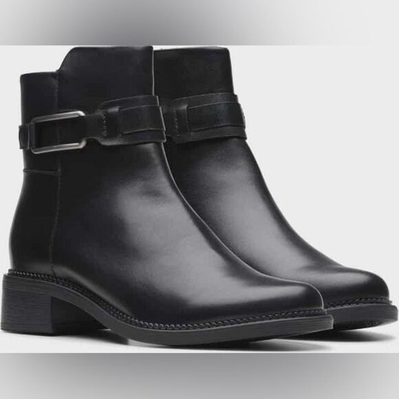 Clarks Shoes - NIB Clarks Collection Maye Bella Black Leather Ankle Boots • Women's Size 9